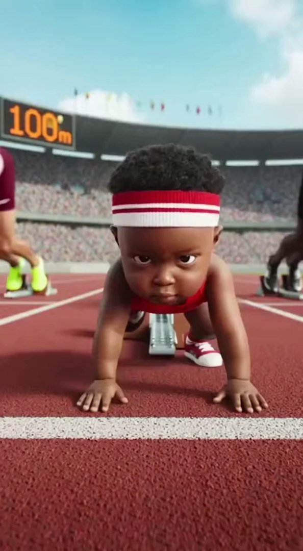 [Sora 2] Een baby die een hardloopwedstrijd doet