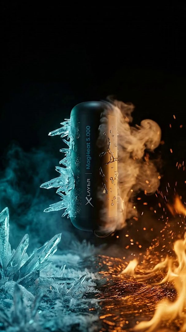 Veo 3.1 Fast: A high-end 4K CGI cinematic animation based on the reference image, starting with the MagHeat 5.000 suspended in the center. The camera performs a slow, majesti - Veo 3 AI video prompt thumbnail