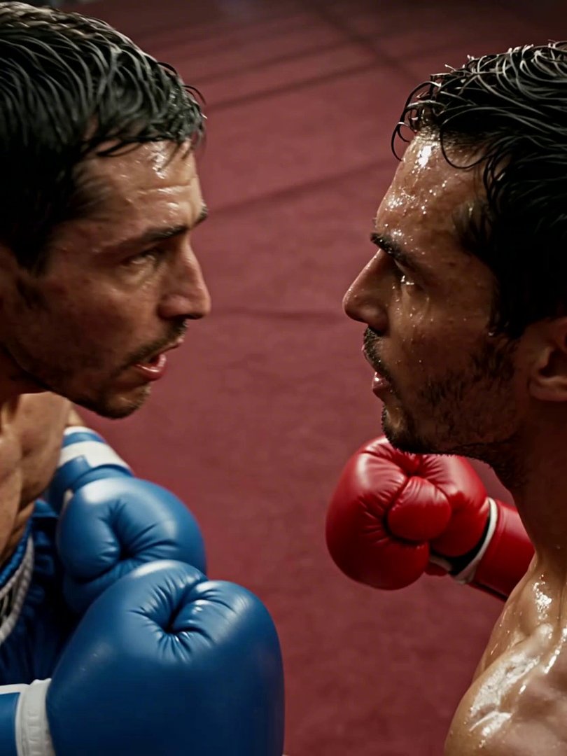 [Seedance 1.5 Pro] 4 second ultra realistic cinematic boxing scene. Professional boxing ring with deep red canvas and white ropes. Dramatic overhead arena lighting, subtle haze in - Veo 3 AI video prompt thumbnail