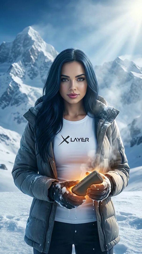 [Veo 3.1 Fast] Epic cinematic wide shot. A beautiful woman with long, raven-dark hair stands centrally on a windswept, snow-covered mountain peak at golden hour. She wears a t - Veo 3 AI video prompt thumbnail
